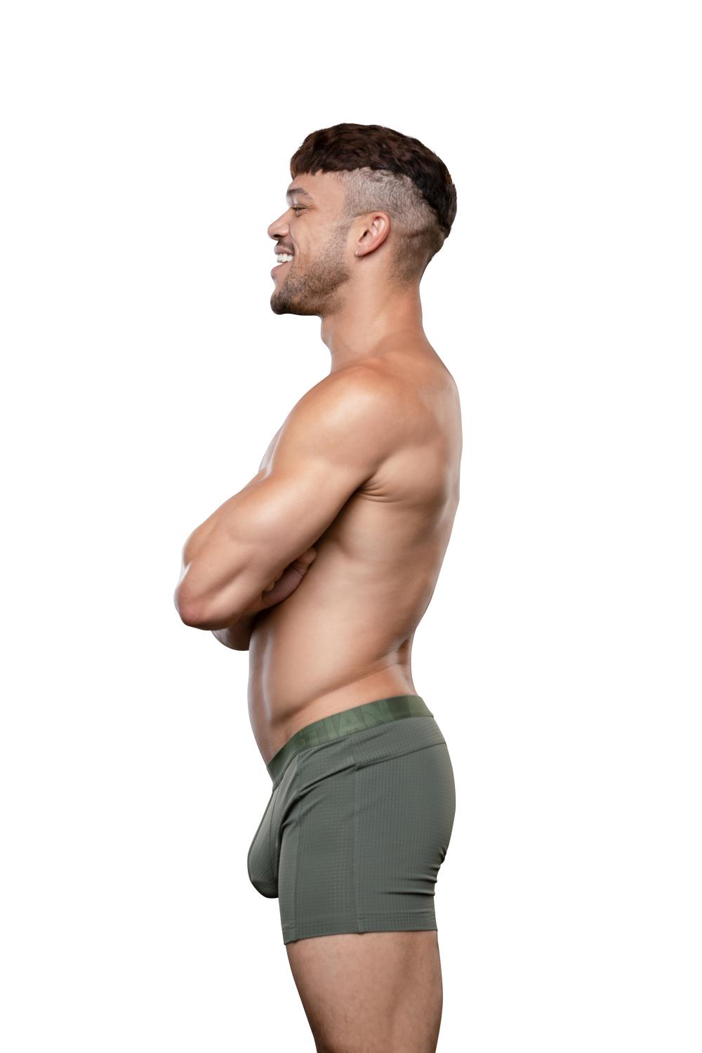 Andrew Christian Vibe Breeze Mesh Gym Boxer Olive