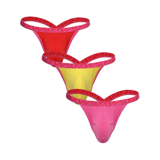 SUKREW Bubble Thong Multipack 1x Red + 1x Pineapple Yellow + 1x Carnival Pink