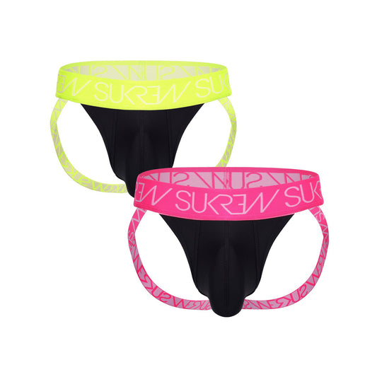 SUKREW Jockstrap Multipack 1x Underground Black/Acid Yellow + 1x Underground Black/Electric Pink