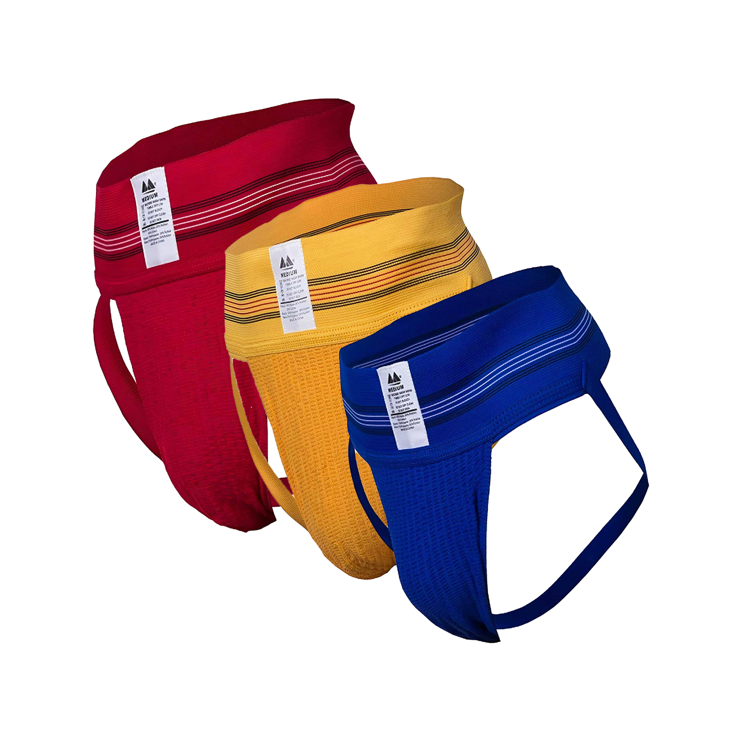 MM Sports The Original No. 10 Jockstrap 3 inch Multipack 1x Red + 1x Yellow + 1x Blue
